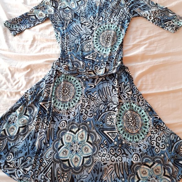 Lycra A-line midi dress - blue and black pattern - Picture 5 of 6